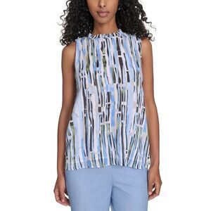 Calvin Klein Womens Sleeveless Printed Top X-Small Light Sky Multi - NWT $69